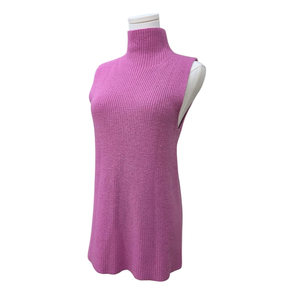 ELLEN TRACY Mauve Knit Sweater Sleeveless Turtle-Neck Top
